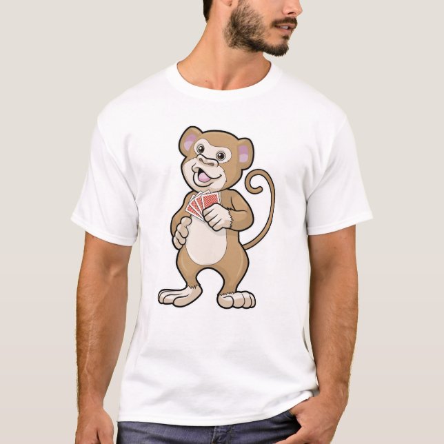 Monkey på Poker med Poker-kort T Shirt (Framsida)
