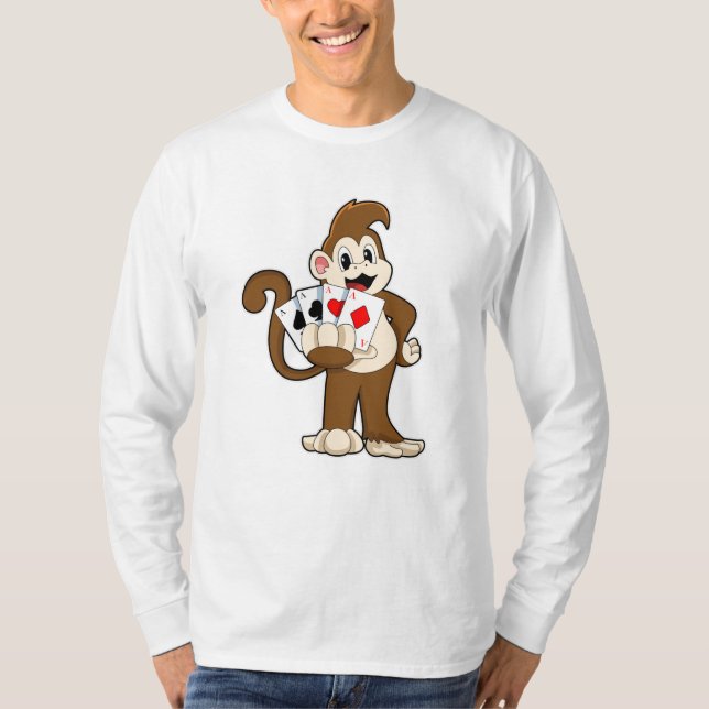 Monkey på Poker med Poker-kort T Shirt (Framsida)