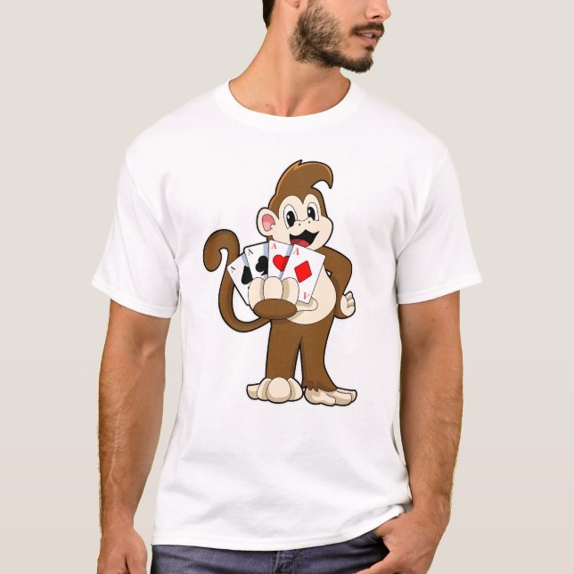Monkey på Poker med Poker-kort T Shirt (Framsida)