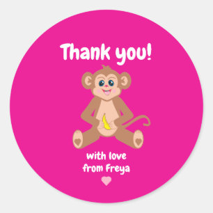 Monkey på Rosa Sticker Runt Klistermärke