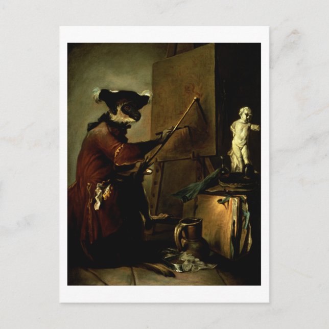 Monkey Painter, 1740 (olja på arbetsyta) Vykort (Framsida)