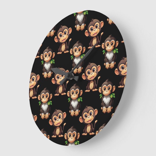 Monkey Pattern Design Black  Stor Klocka (Vinkel)