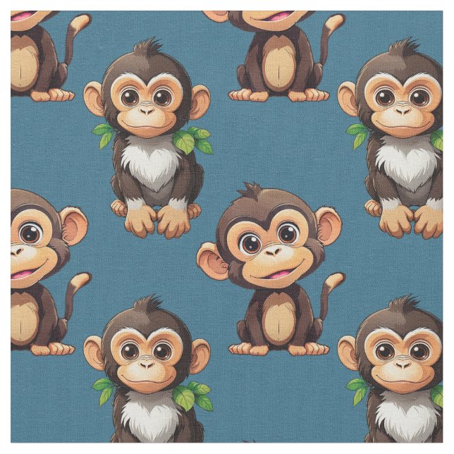 Monkey Pattern Design Blue  Tyg (Närbild)