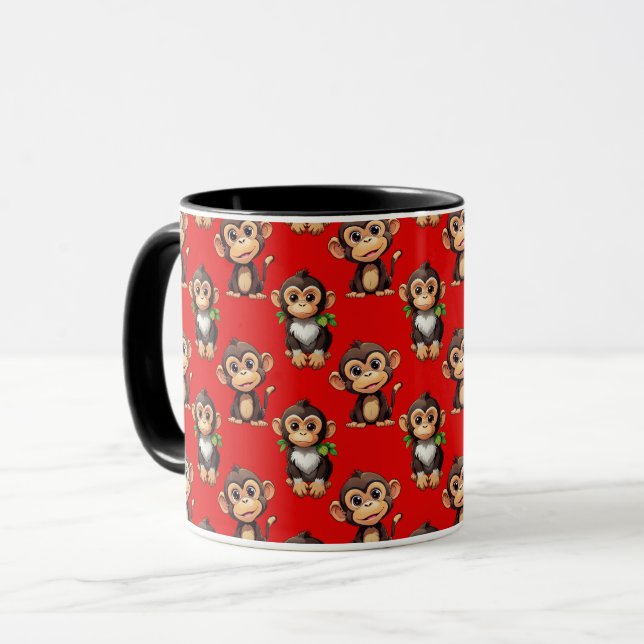 Monkey Pattern Design Red Mugg (Framsida vänster)