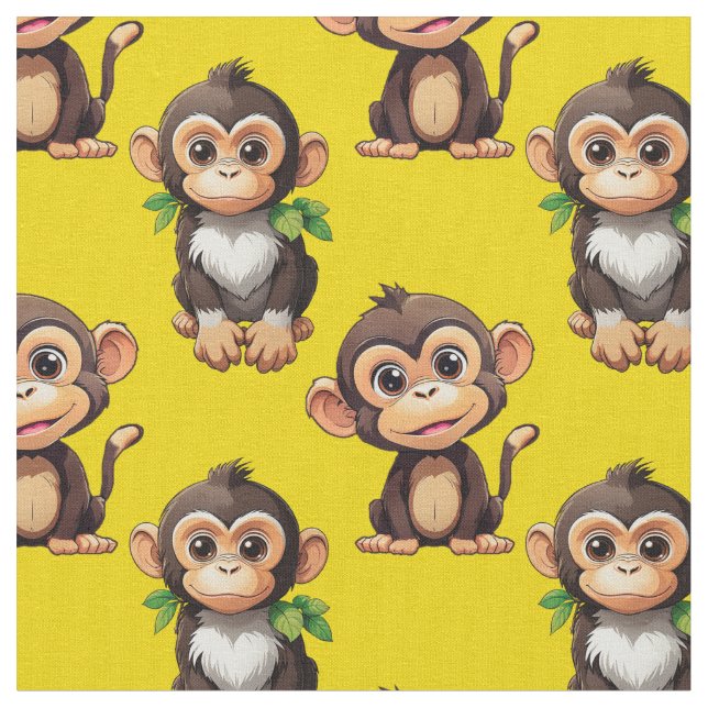 Monkey Pattern Design Yellow  Tyg (Närbild)