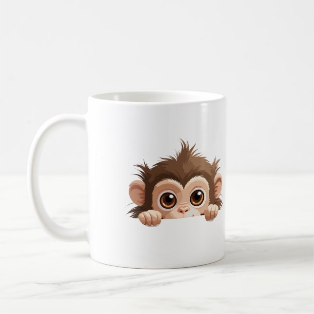 Monkey Peeking Cute Adsible Funny Animal Tecknad Kaffemugg (Vänster)