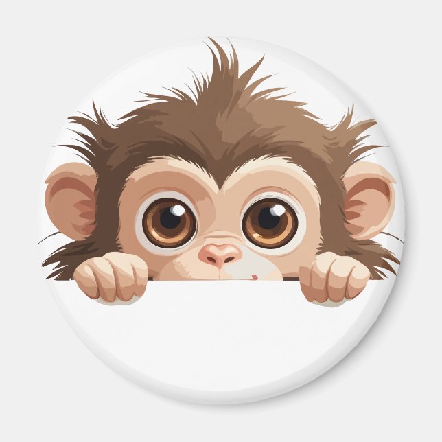 Monkey Peeking Cute Adsible Funny Animal Tecknad Magnet (Framsidan)
