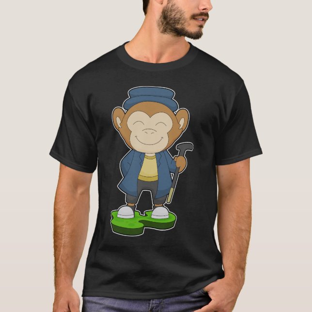 Monkey Pensionär Walking stick T Shirt (Framsida)