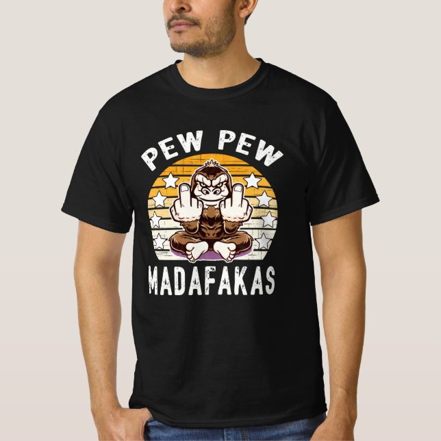 Monkey Pew Pew Madafakas Coola Quote i T Shirt (Framsida)