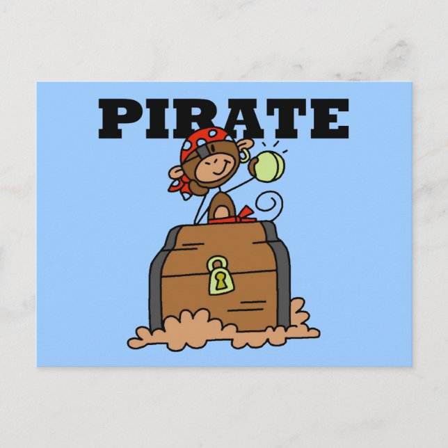 Monkey Pirat with Treasure Tshirts and Gifts Vykort (Framsida)