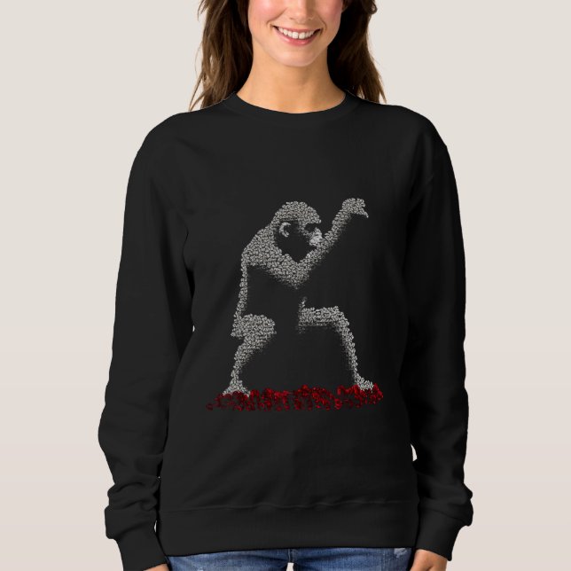 Monkey Pixel Animal Art Roses Flowers Creative Mon T Shirt (Framsida)
