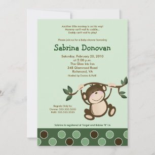 Monkey Play i Grönt babydusch Inbjudan 5 x 7