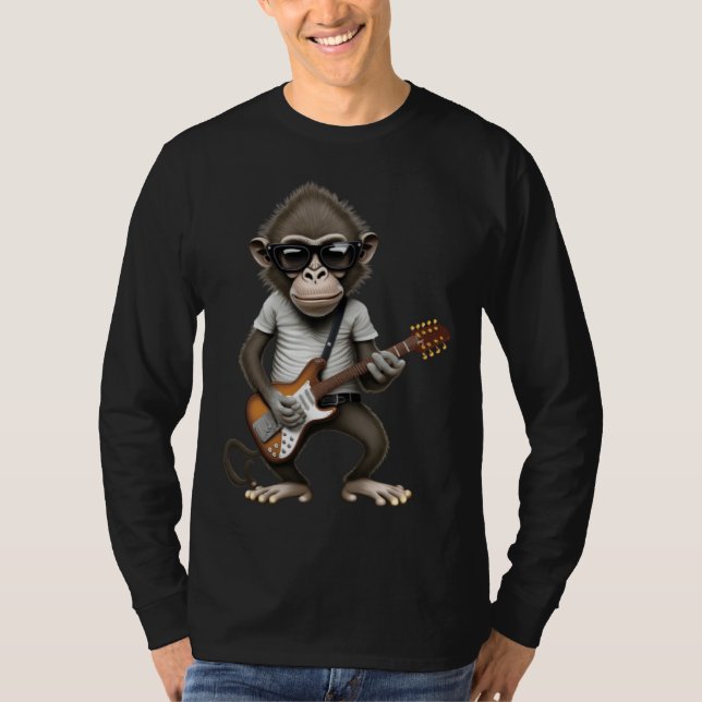 Monkey Playing Electric Guitar  Animal Monkey  Gui T Shirt (Framsida)