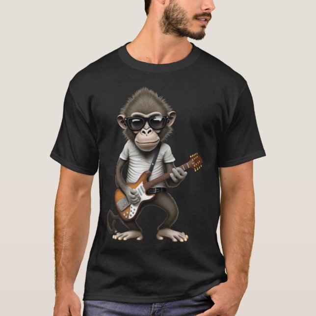 Monkey Playing Electric Guitar  Animal Monkey  Gui T Shirt (Framsida)