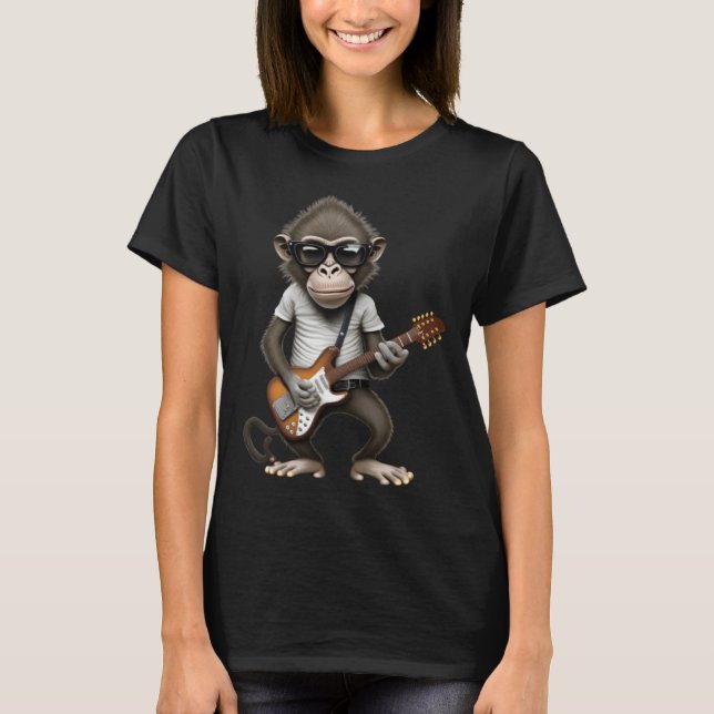 Monkey Playing Electric Guitar  Animal Monkey  Gui T Shirt (Framsida)