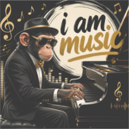 Monkey Playing Piano Music Poster – I Am Music Klistermärken