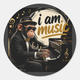 Monkey Playing Piano Music Poster – I Am Music Runt Klistermärke