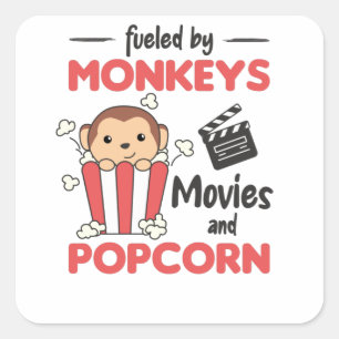 Monkey Popcorn Movie Night Sweet Monkey Movies Fyrkantigt Klistermärke