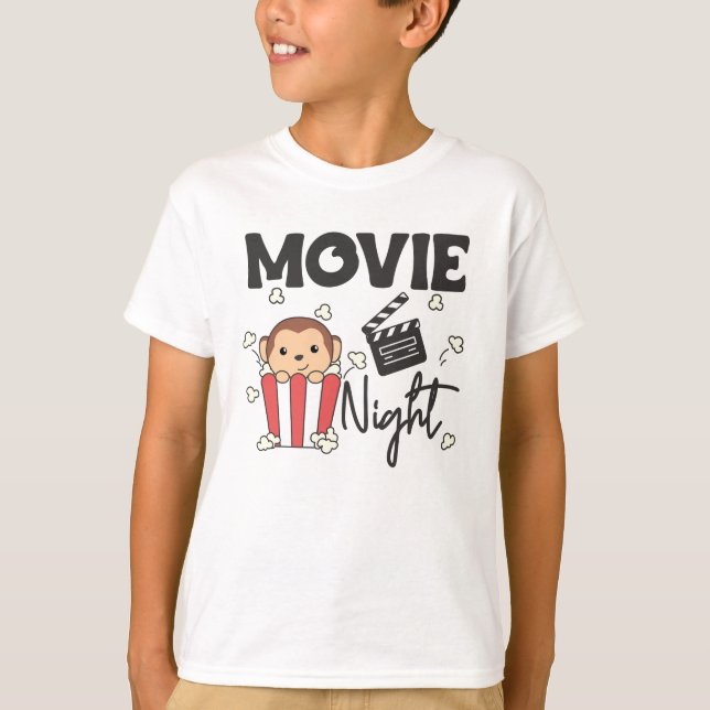 Monkey Popcorn Movie Night Sweet Monkey Movies T Shirt (Framsida)