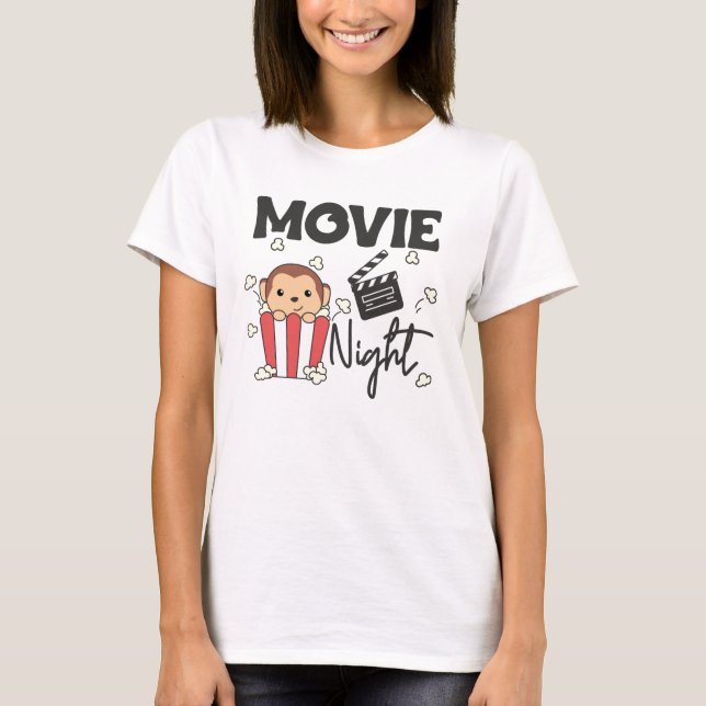 Monkey Popcorn Movie Night Sweet Monkey Movies T Shirt (Framsida)