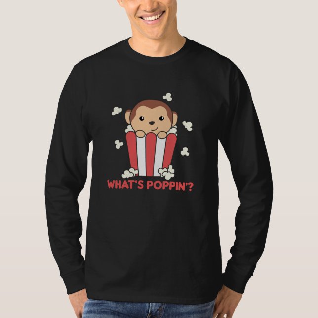 Monkey Popcorn Whats Poppin Funny Pun T Shirt (Framsida)