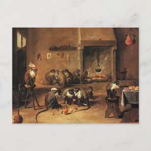 Monkey Postcard: Monkey in Kitchen by Tenier Vykort