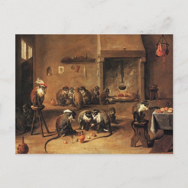 Monkey Postcard: Monkey in Kitchen by Tenier Vykort (Framsida)