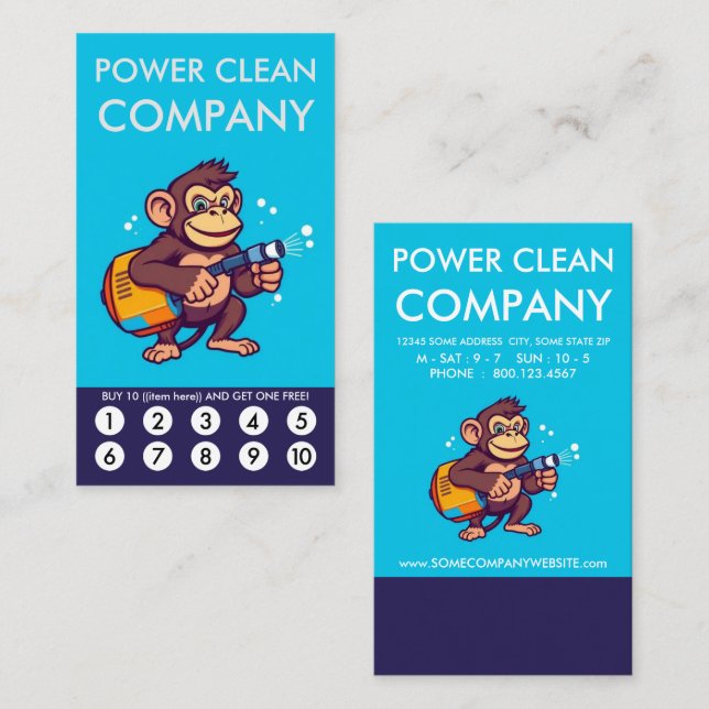 Monkey Power Clean Lojalitetsstämpelkort Lojalitetskort (Fram/baksida)