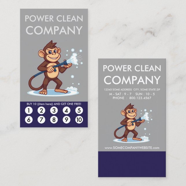 Monkey Power Clean Loyalty Punch Card Lojalitetskort (Fram/baksida)