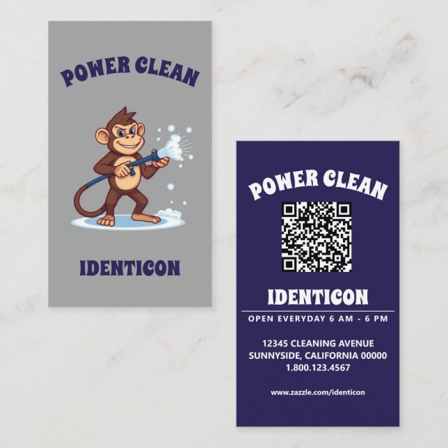 Monkey Power Clean with QR code Visitkort (Fram/baksida)
