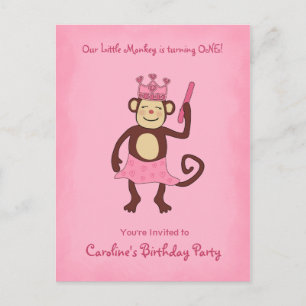 Monkey Princess 1st Birthday Inbjudan Vykort