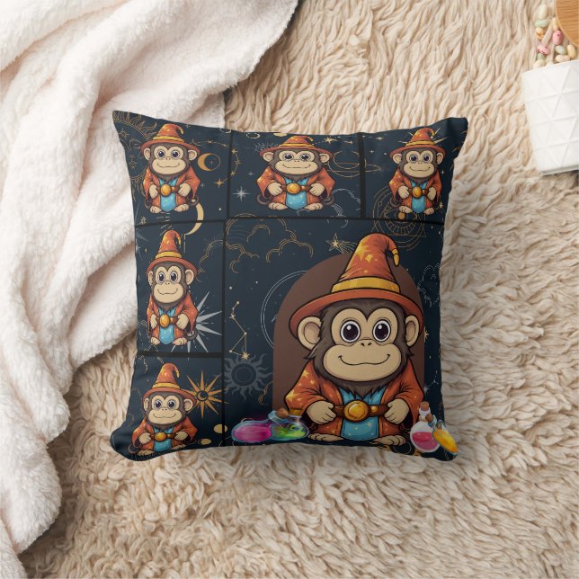 Monkey Print för Whimsical Kawaii-guiden Kudde (Filt)