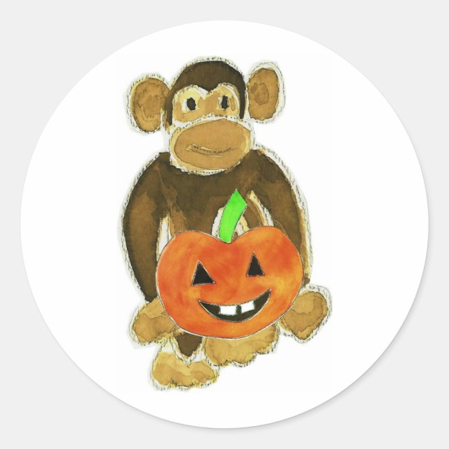 Monkey Pumpkin Runt Klistermärke (Framsida)