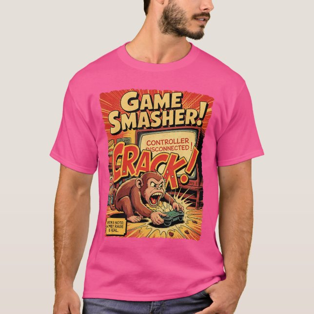 Monkey Rage Gamer Retro Comic Console Funny Video  T Shirt (Framsida)