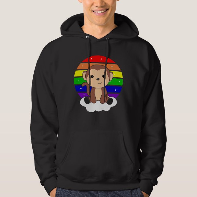Monkey Rainbow Cloud Cute Animals För barn Monkey Hoodie (Framsida)