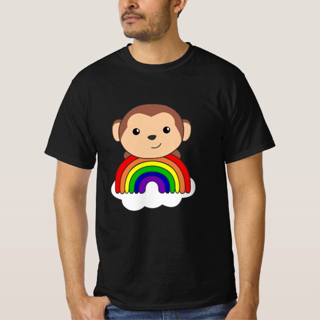 Monkey Rainbow Cloud Cute Animals För barn Monkey T Shirt (Framsida)
