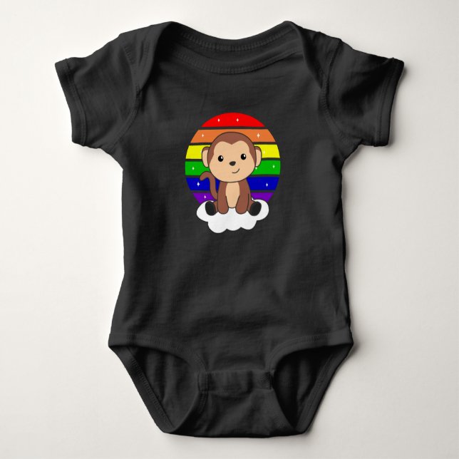 Monkey Rainbow Cloud Cute Animals För barn Monkey T Shirt (Framsida)