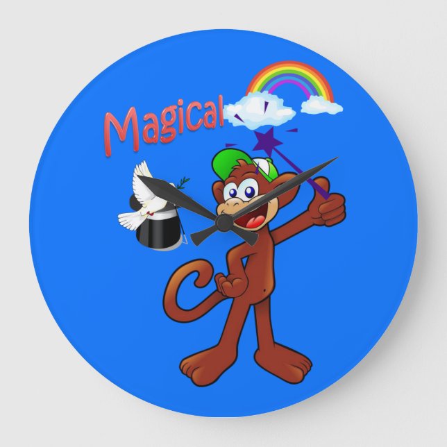 Monkey Rainbow Magic Blue Clock Stor Klocka (Framsida)