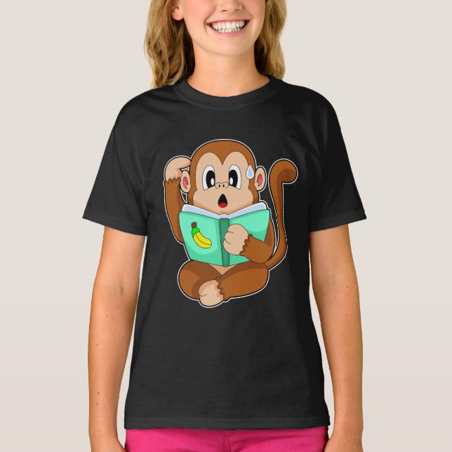 Monkey Reading Bok T Shirt (Framsida)