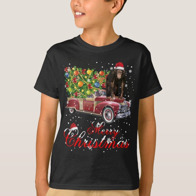 Monkey Rides Red Lastbil jul Pajama T Shirt (Framsida)
