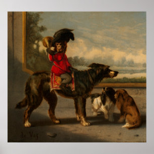 Monkey Riding Hund Poster