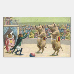 Monkey Ringmaster och Circus Grisar Rektangulärt Klistermärke