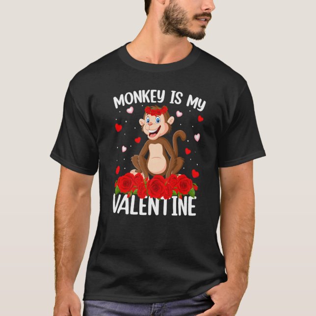 Monkey Röd ros Flower Heart Monkey Valentine S Da T Shirt (Framsida)