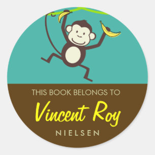 Monkey Round Bookplåtar Runt Klistermärke
