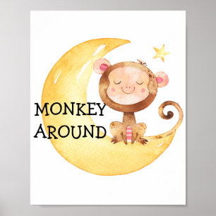 Monkey Safari Baby Nursery Poster citatcute