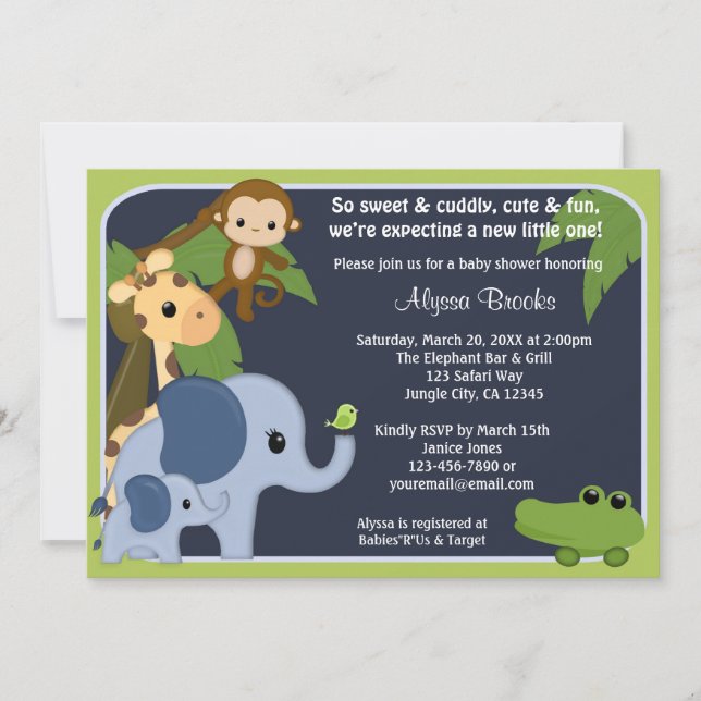 Monkey SAFARI HIMLAR Baby Shower-djungel SS Inbjudningar (Framsida)
