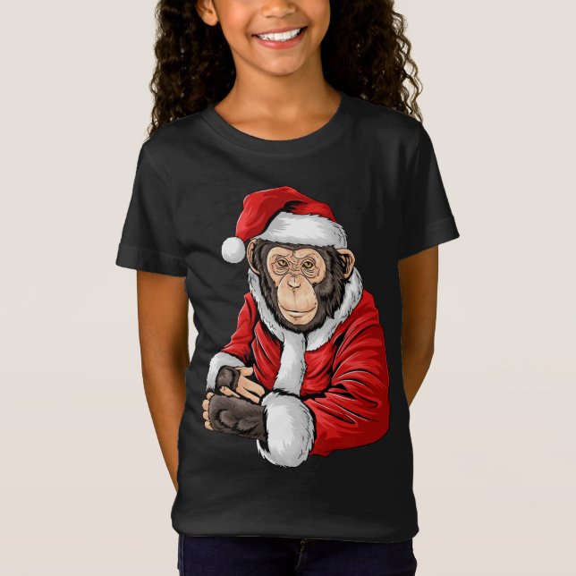 Monkey Santa Costume jul Pajama Coola Zoo Ani T Shirt (Framsida)