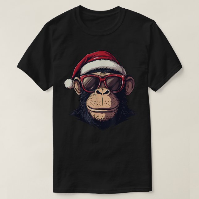 Monkey Santa Hat chimpanzee Monkey Älskare Christm T Shirt (Design framsida)