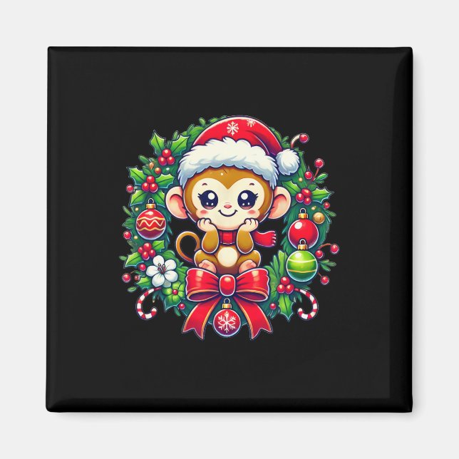 Monkey Santa Hat jul Julafton Magnet (Framsidan)