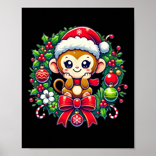 Monkey Santa Hat jul Julafton Poster (Framsidan)